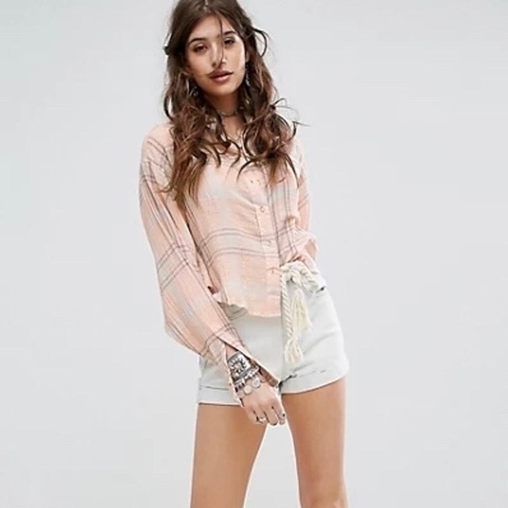 FREE PEOPLE Cropped Cutie Plaid Top Medium M